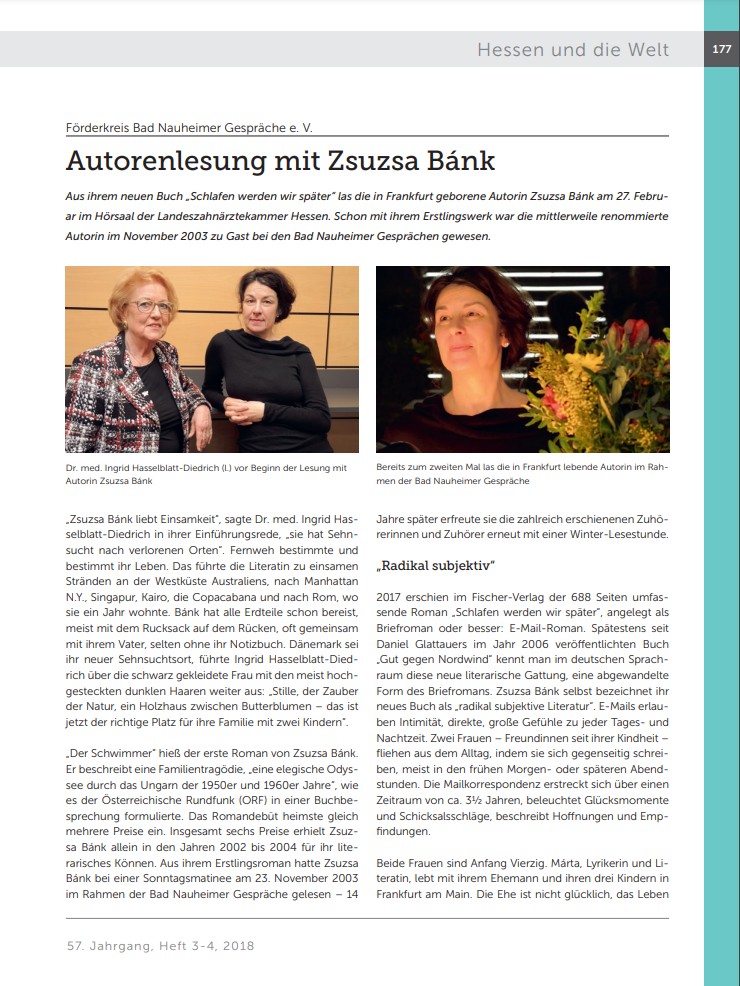 Autorenlesung mit Zsuzsa Bánk