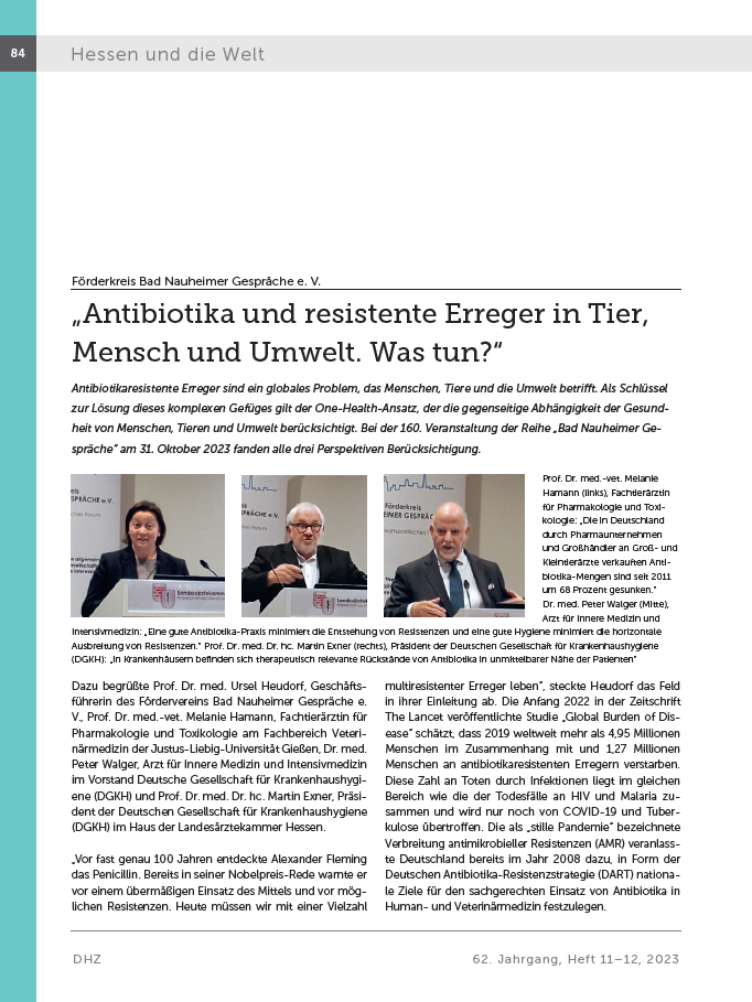 Antibiotika und resistente Erreger in Tier, Mensch und Umwelt. Was tun?