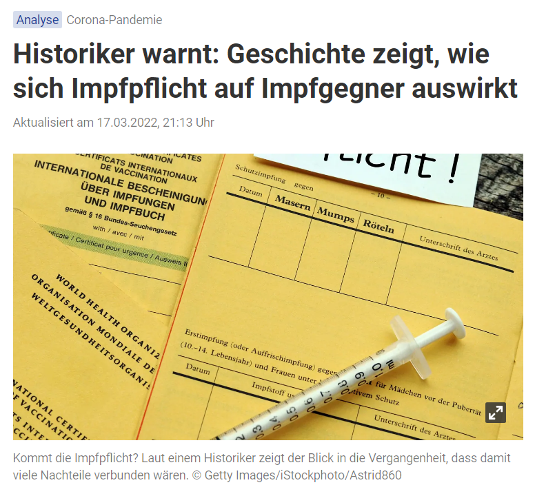Historiker warnt: Geschichte zeigt, wie sich Impfpflicht auf Impfgegner auswirkt